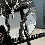 Black Ice Radiance – Resin Clock with Silver Touch