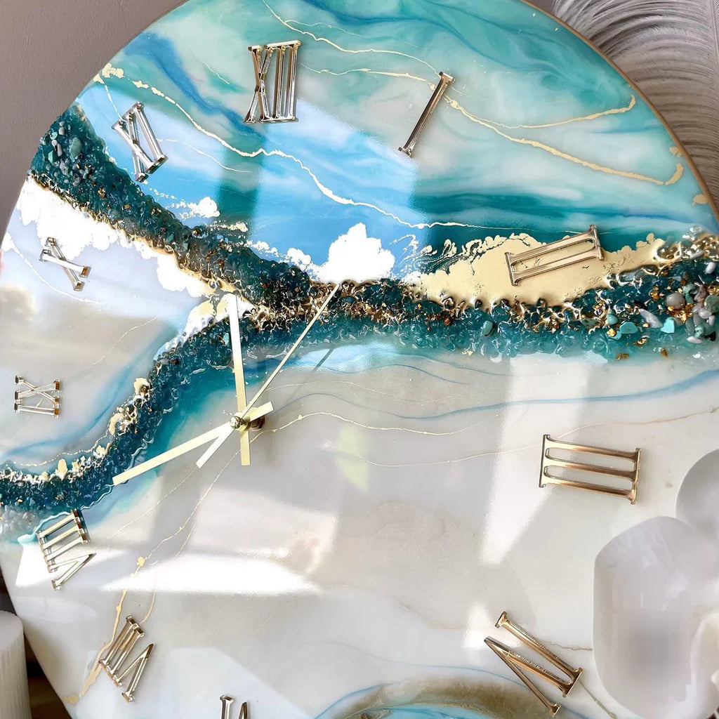 Ivory Peacock Mist – Luxe Resin Wall Clock